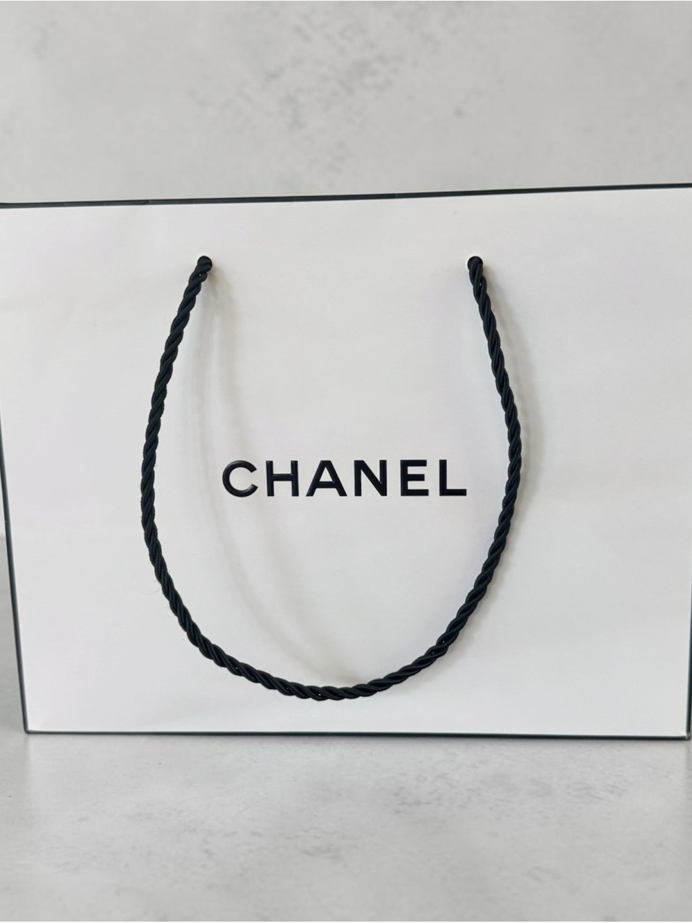 CHANEL White Shopping Bag with Black Rope Handles